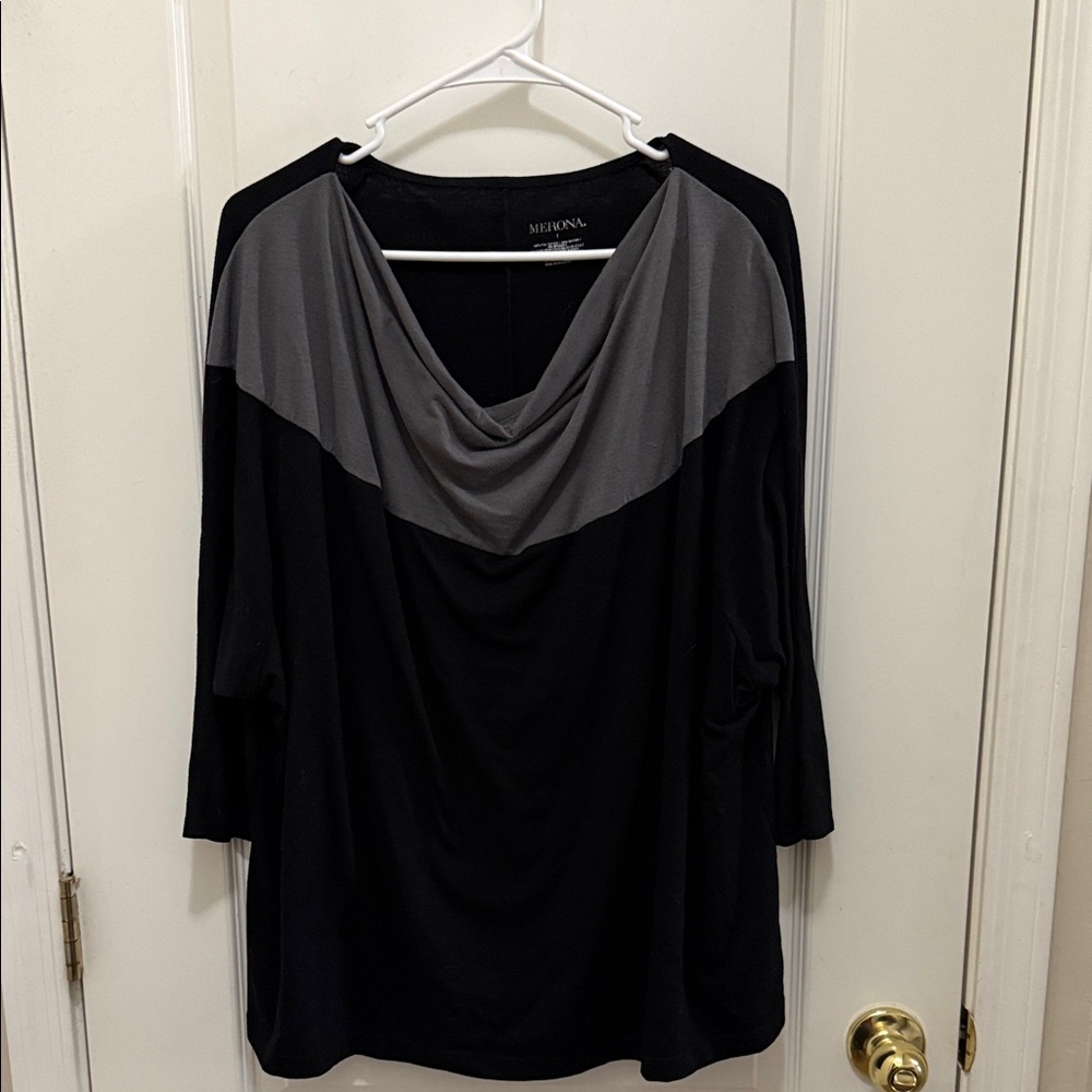 Women’s 1x Merona Black and Gray Cowl Neck Blouse Work Clothes Plus Size